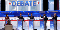 Image: Republican presidential candidates spart on the debate stage in California on Wednesday night.