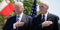 Donald Trump and John Kelly attend the Coast Guard Academy commencement ceremonies in New London, Conn.